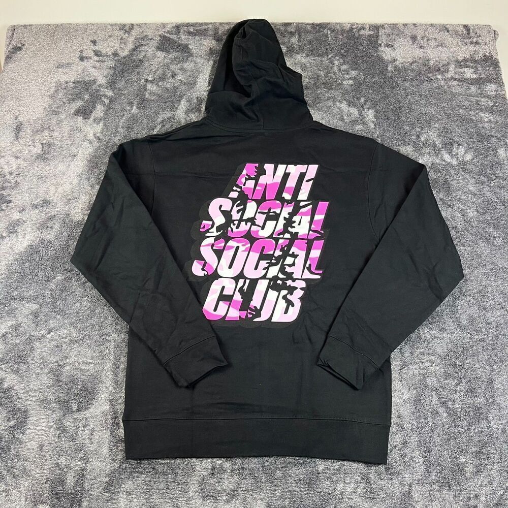 Anti Social Social Club Camo Black Pink Hoodie Sweatshirt Men's M Spellout NWT